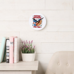 4th Of July Cute Hotdogs Round Clock