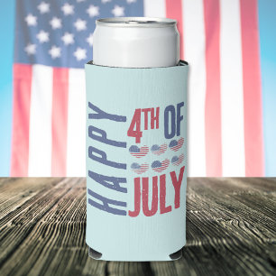 4th Of July Cute Patriotic USA American Flag Seltzer Can Cooler