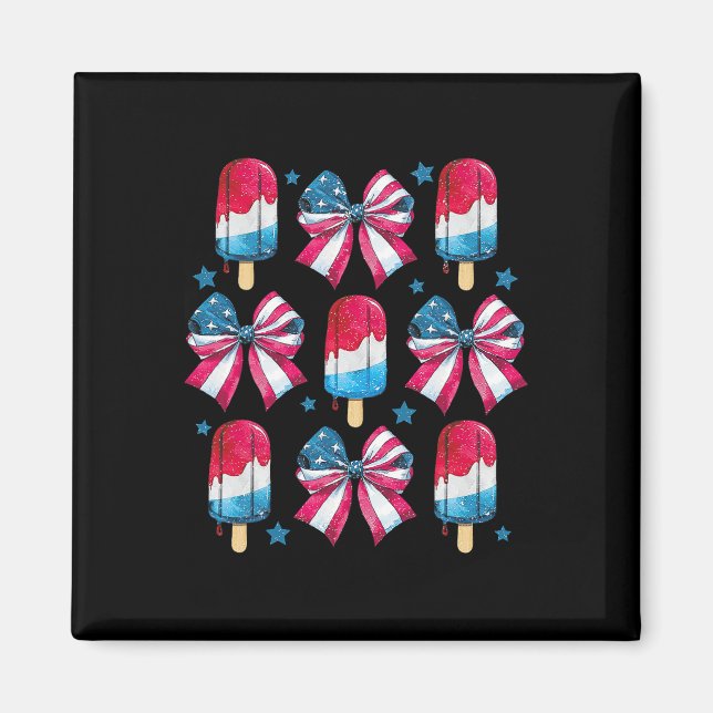 4th Of July Cute Popsicle Bows Patriotic Women Kid Magnet (Front)