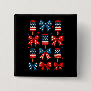 4th Of July Cute Popsicle Coquette Bow Patriotic  15 Cm Square Badge