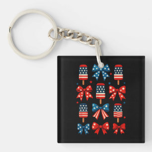 4th Of July Cute Popsicle Coquette Bow Patriotic Key Ring