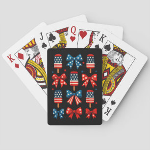 4th Of July Cute Popsicle Coquette Bow Patriotic Playing Cards