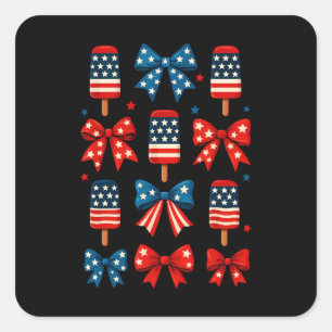 4th Of July Cute Popsicle Coquette Bow Patriotic Square Sticker