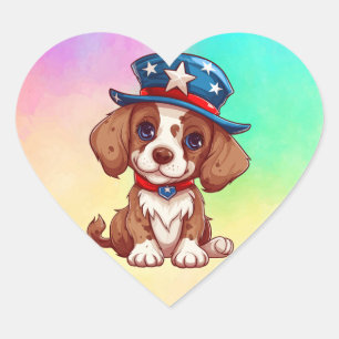 4th of July Cute Puppy With American Hat-71009 Heart Sticker