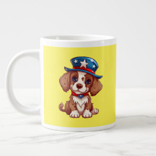 4th of July Cute Puppy With American Hat-71009 Large Coffee Mug