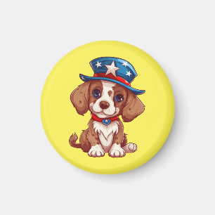 4th of July Cute Puppy With American Hat-71009 Magnet