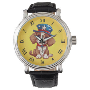 4th of July Cute Puppy With American Hat-71009 Watch