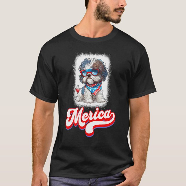 4th Of July Cute Shih Tzu Puppy Dog T-Shirt (Front)
