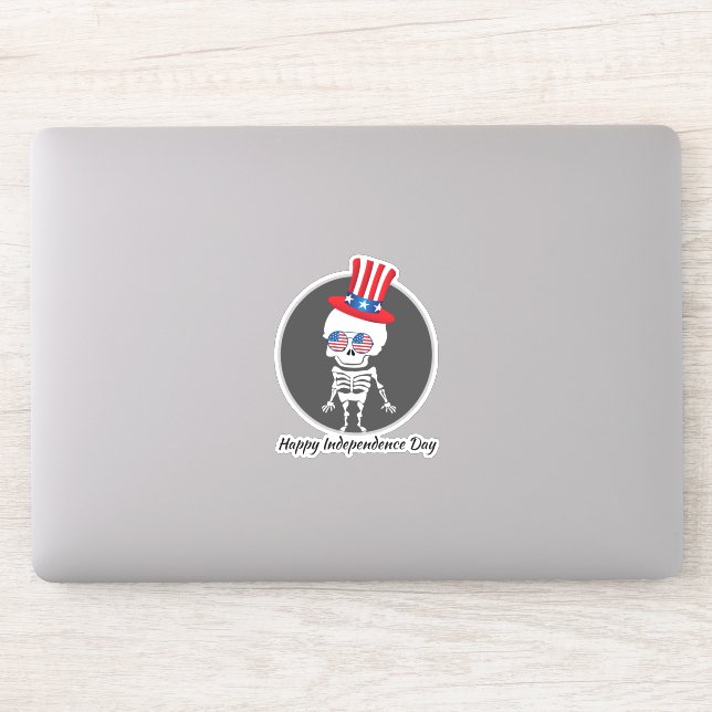 4th Of July Cute skeleton Happy Day Usa Flag Glass (Computer)