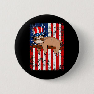 4th Of July Cute Sloth Usa American Flag Independe 6 Cm Round Badge