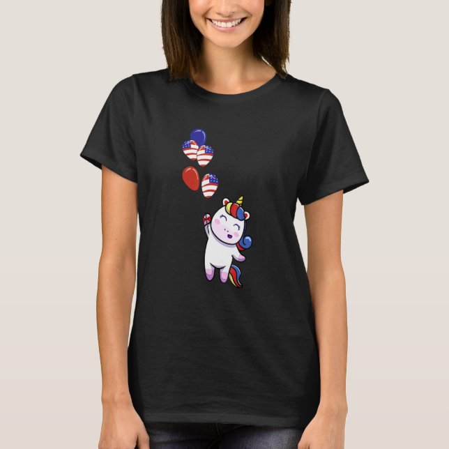 4th Of July Cute Unicorn American Flag Patriotic B T-Shirt (Front)