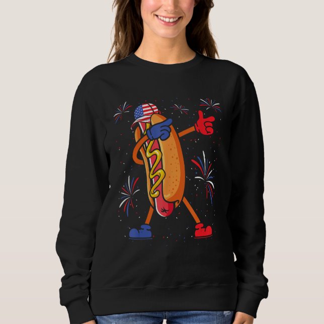 4th of July Dabbing Hot Dog American Glasses Hotdo Sweatshirt (Front)