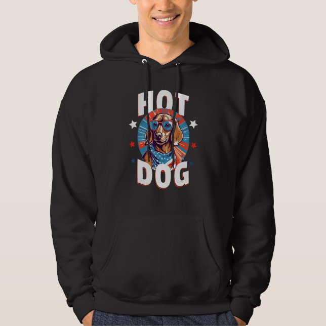 4th of July  Dachsund Weiner Dog Weenie USA Americ Hoodie (Front)