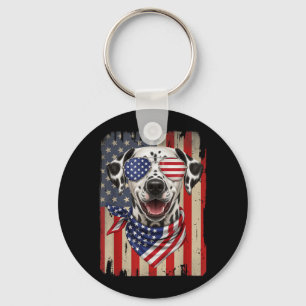 4th of July Dalmatian Dog AAAmerican Flag USA Key Ring