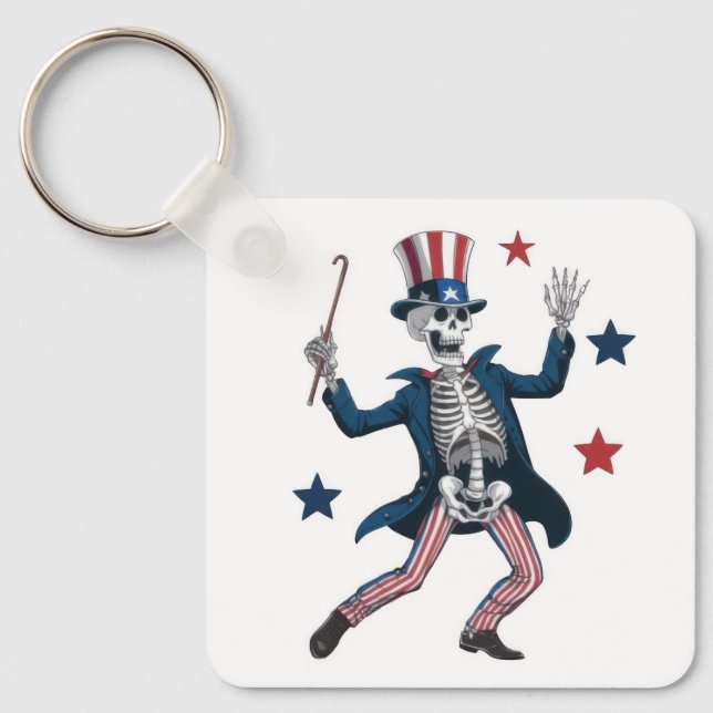 4th of July Dancing Skeleton Key Ring (Front)