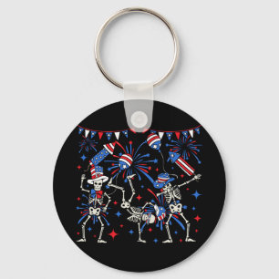 4th Of July Dancing Skeletons Circle Key Ring
