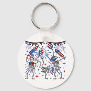 4th Of July Dancing Skeletons Circle Key Ring