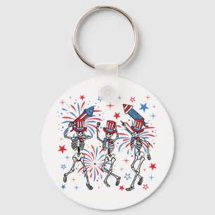 4th Of July Dancing Skeletons Circle Key Ring