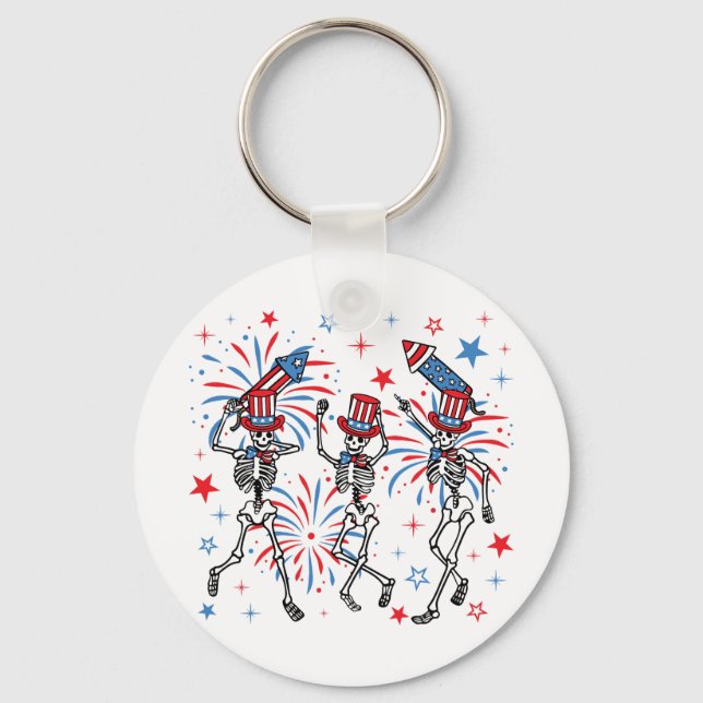 4th Of July Dancing Skeletons Circle Key Ring (Front)