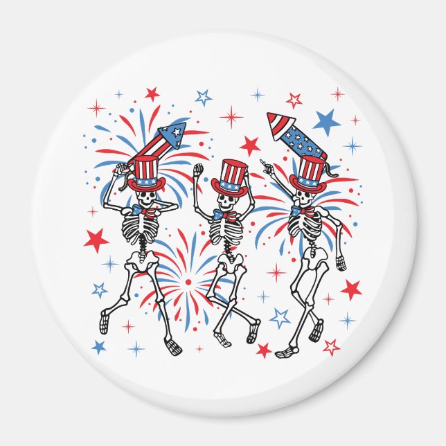 4th Of July Dancing Skeletons Circle Magnet (Front)