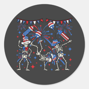 4th Of July Dancing Skeletons Classic Round Sticker