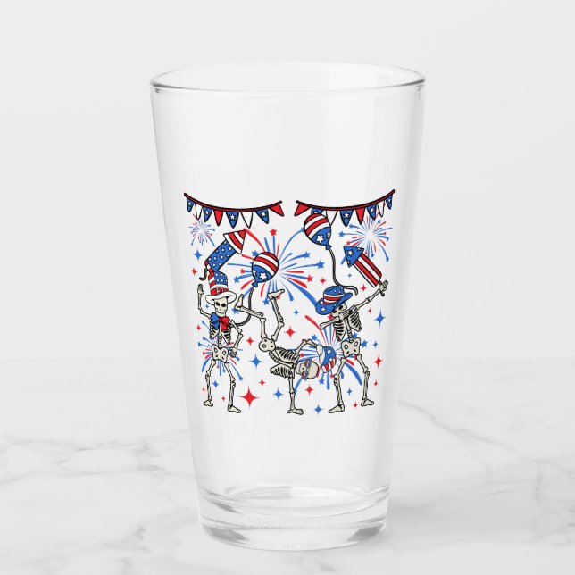 4th Of July Dancing Skeletons Drinking Glass (Front)