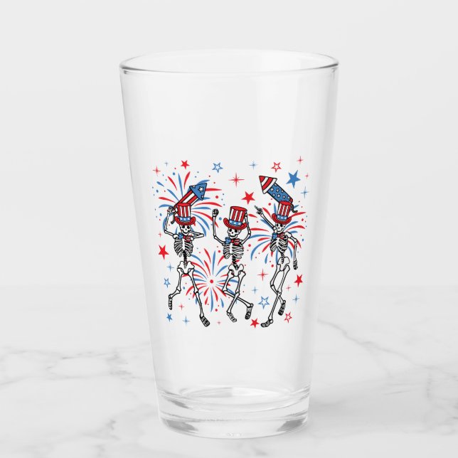 4th Of July Dancing Skeletons Drinking Glass (Front)