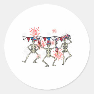 4th Of July Dancing Skeletons Funny Patriotic Men Classic Round Sticker