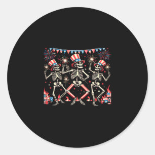 4th Of July Dancing Skeletons Funny Patriotic Men  Classic Round Sticker