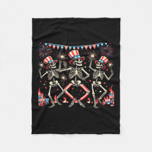 4th Of July Dancing Skeletons Funny Patriotic Men  Fleece Blanket