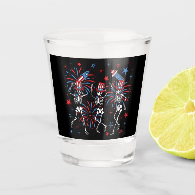 4th Of July Dancing Skeletons Shot Glass (Front)