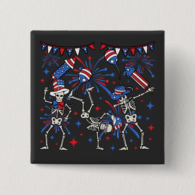 4th Of July Dancing Skeletons Square 15 Cm Square Badge (Front)