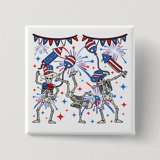 4th Of July Dancing Skeletons Square 15 Cm Square Badge (Front)
