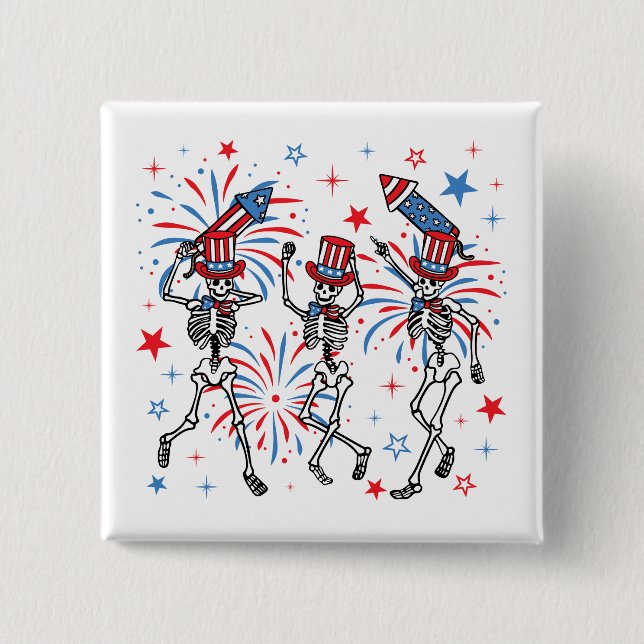 4th Of July Dancing Skeletons Square 15 Cm Square Badge (Front)
