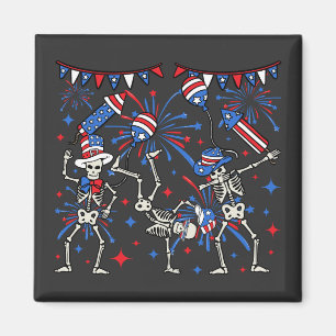 4th Of July Dancing Skeletons Square Magnet
