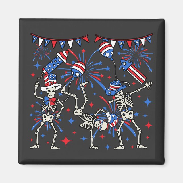 4th Of July Dancing Skeletons Square Magnet (Front)
