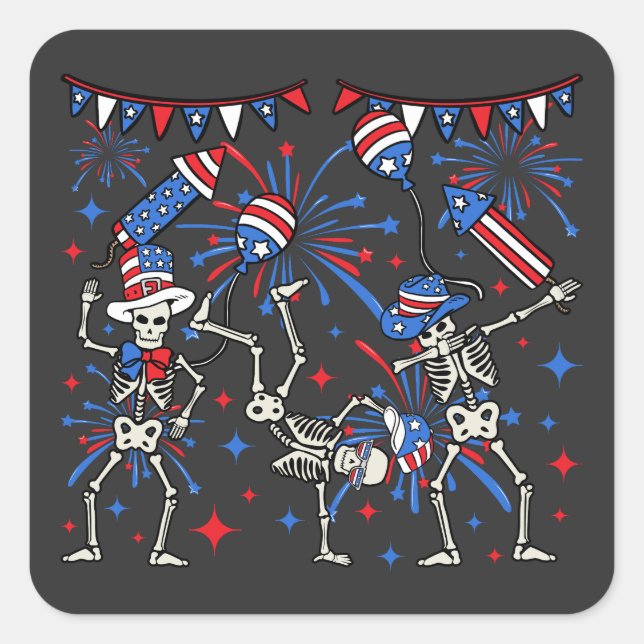 4th Of July Dancing Skeletons Square Sticker (Front)