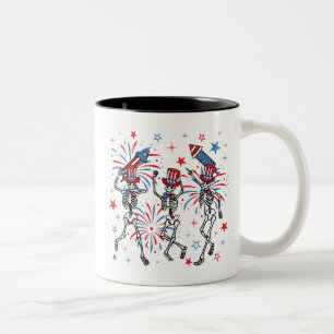 4th Of July Dancing Skeletons Two-Tone Coffee Mug