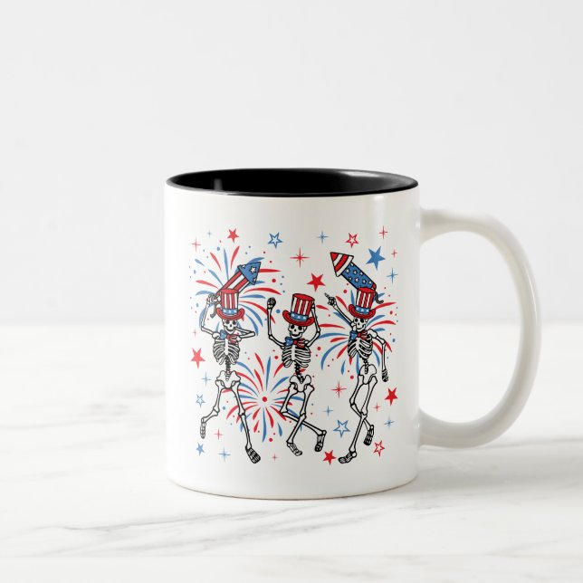 4th Of July Dancing Skeletons Two-Tone Coffee Mug (Right)