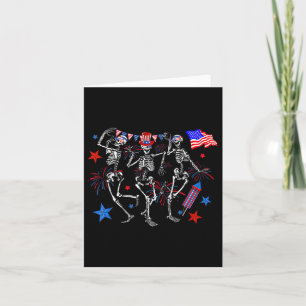 4th Of July Dancing Skeletons Usa Flag Fireworks P Card