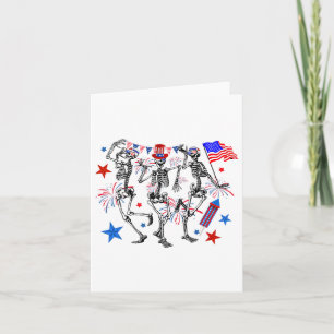 4th Of July Dancing Skeletons Usa Flag Fireworks P Card
