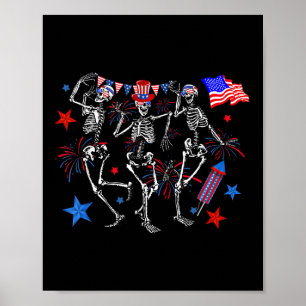 4th Of July Dancing Skeletons Usa Flag Fireworks P Poster
