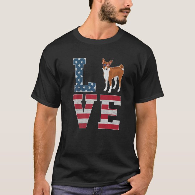 4th Of July Decor Patriotic Love Basenji Dog Ameri T-Shirt (Front)
