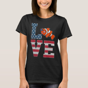 4th Of July Decor Patriotic Love Fish American Fla T-Shirt
