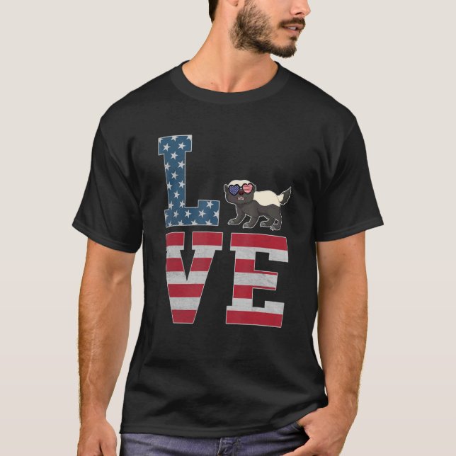 4th Of July Decor Patriotic Love Honey Badger Amer T-Shirt (Front)