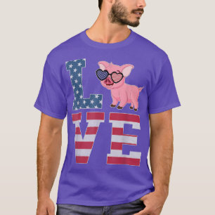 4th of July Decor Patriotic LOVE Pig American Flag T-Shirt