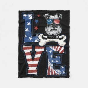 4th Of July Decor Patriotic Love Schnauzer Dog Usa Fleece Blanket