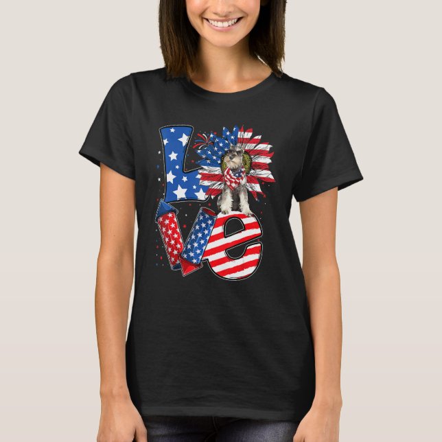 4th of July Decor Patriotic LOVE Schnauzer Dog USA T-Shirt (Front)