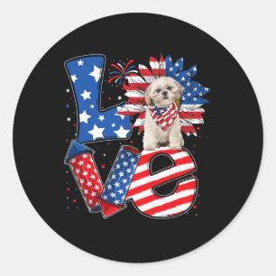 4th Of July Decor Patriotic Love Shih Tzu Dog Usa  Classic Round Sticker