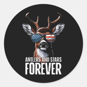 4th Of July Deer Antler And Star Forever Classic Round Sticker